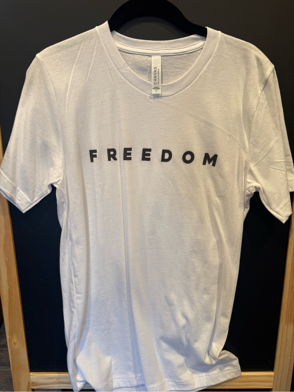 Bella Canvas Small  White T-Shirt with Black FREEDOM Print